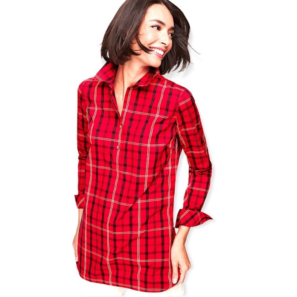 EUC Talbots Red Plaid Popover